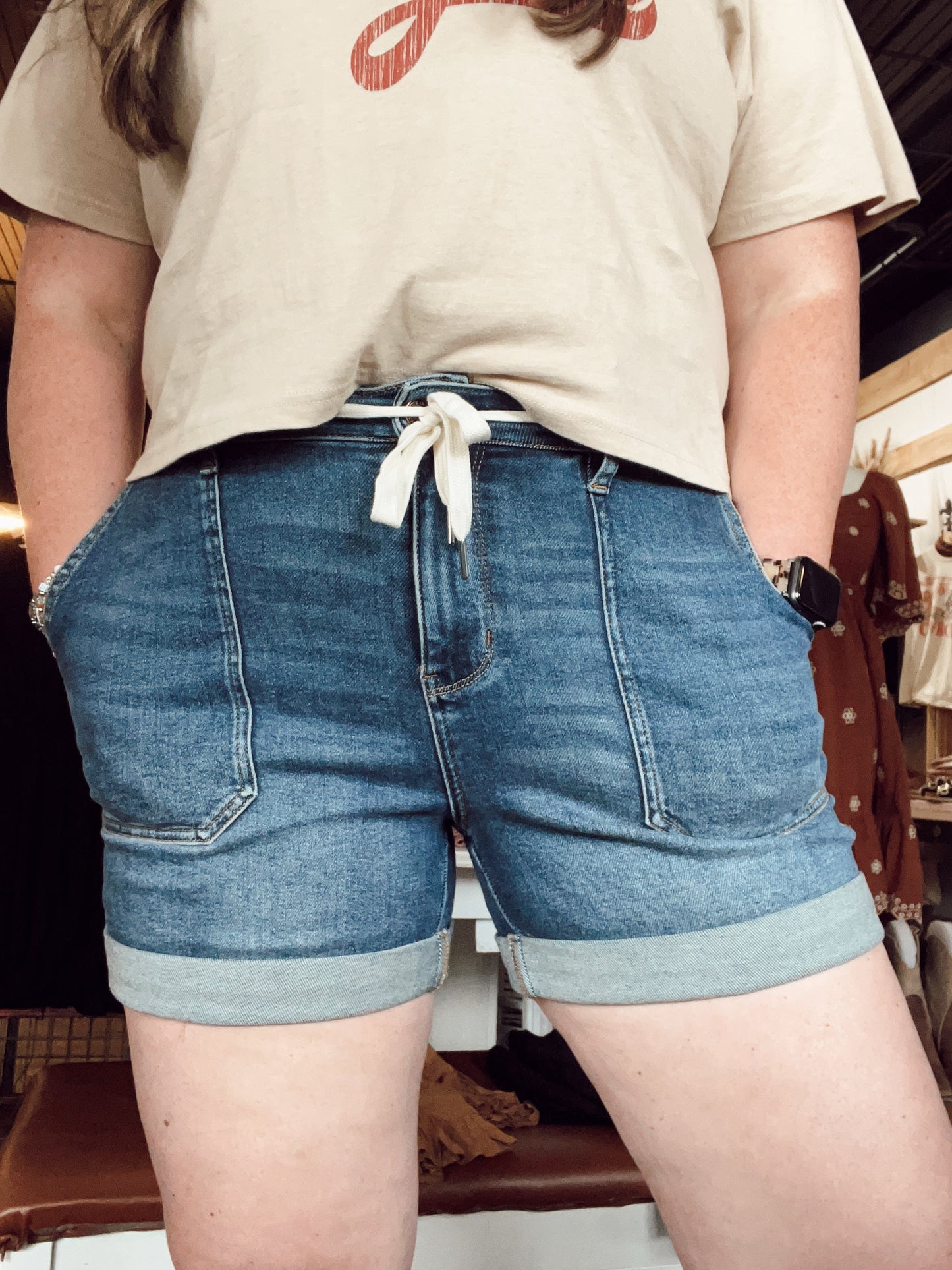 JUDY BLUE: HIGH RISE CUFF JOGGER SHORTS