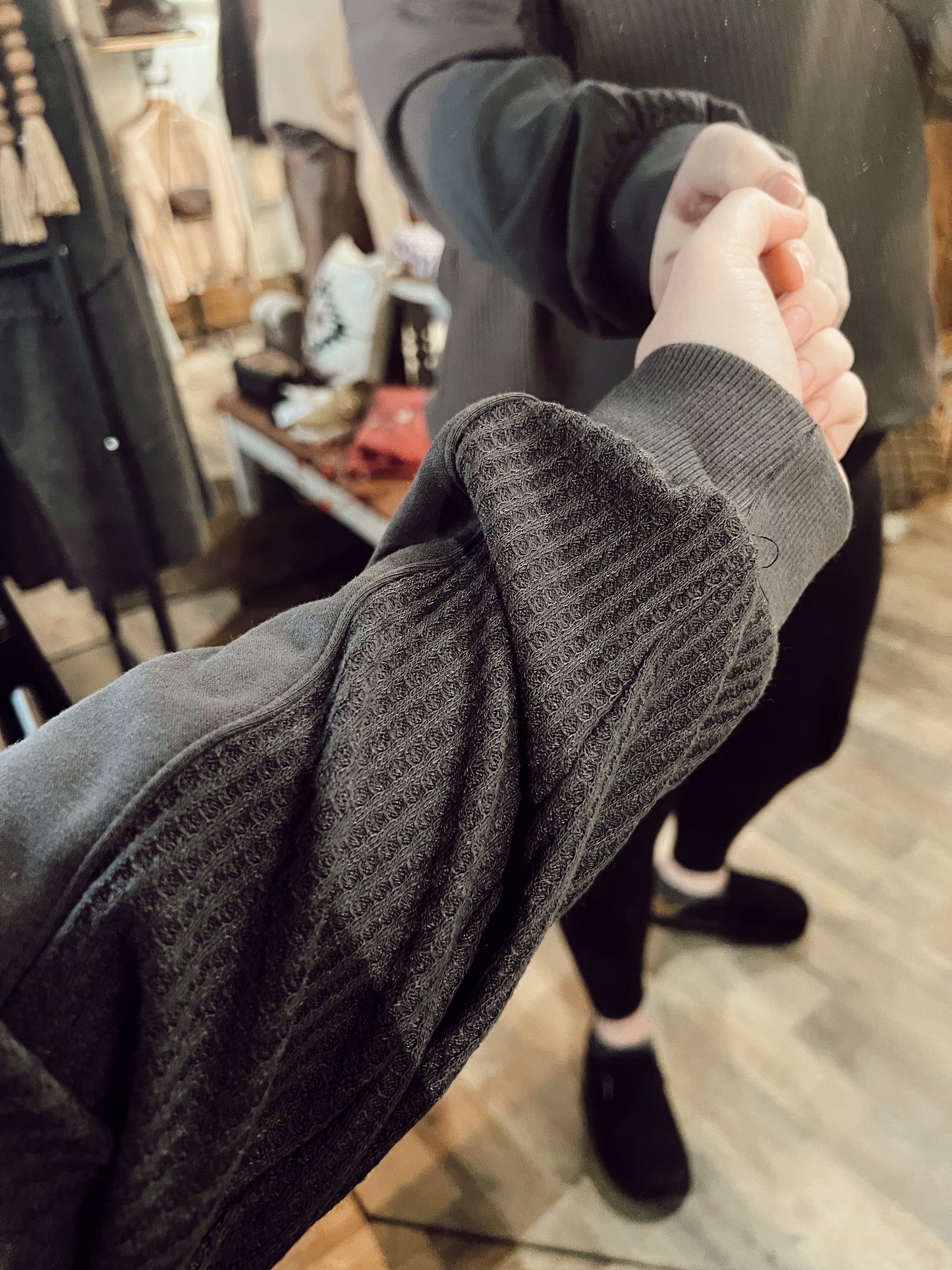 WAFFLE KNIT PATCHWORK QUARTER ZIP