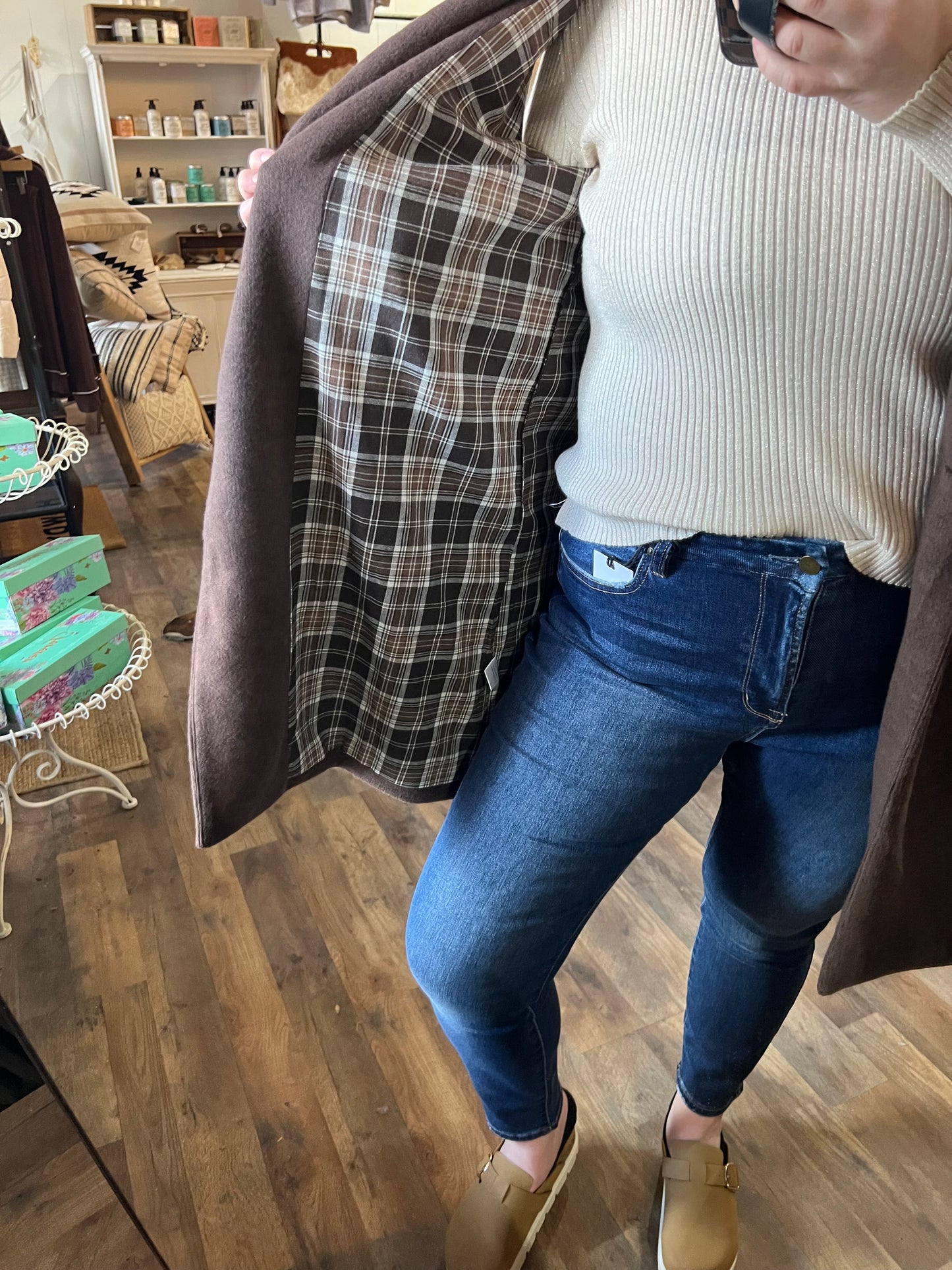 BRUSHED KNIT SHAWL LONG VEST