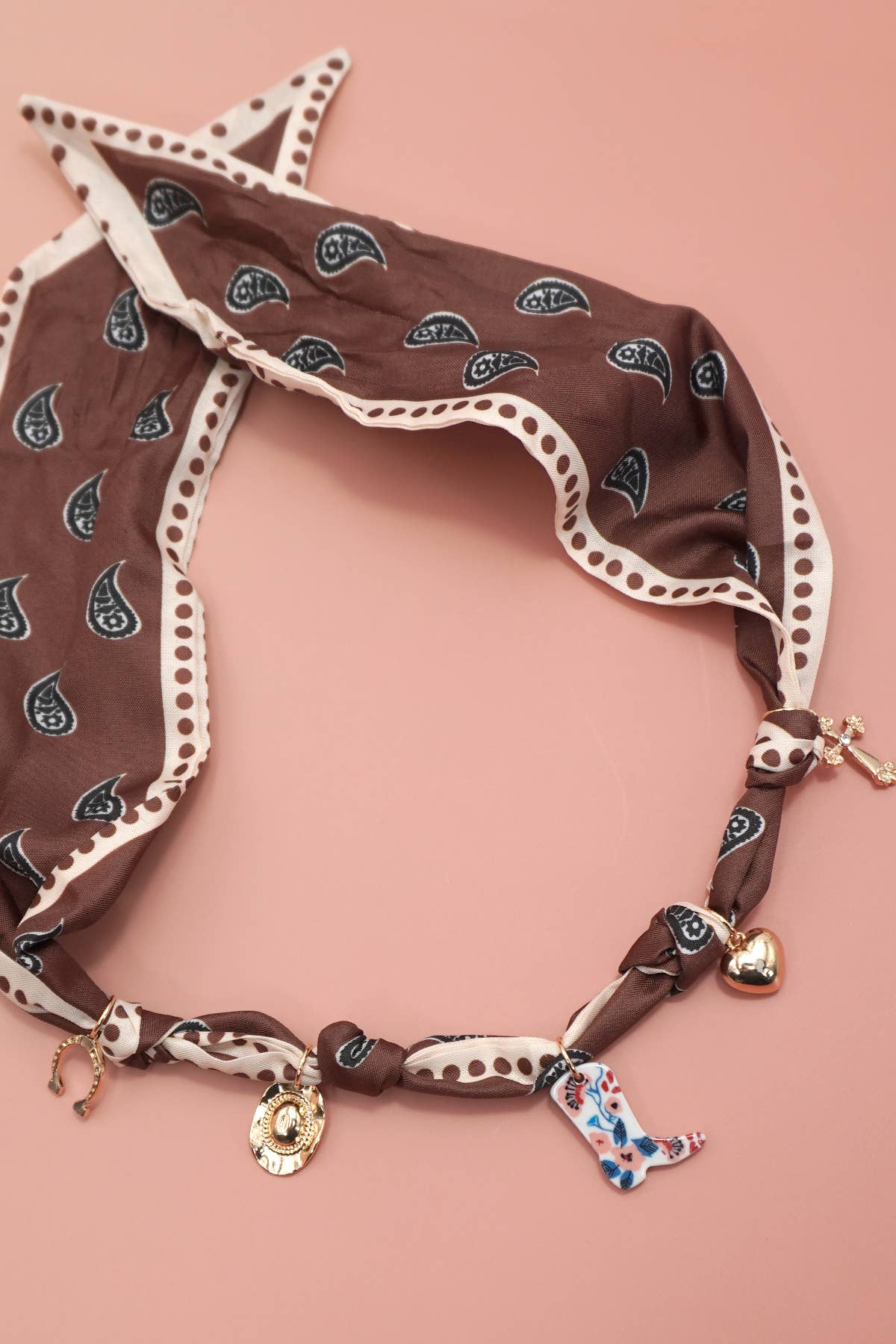 SCARF CHARM NECKLACE: BROWN PAISLEY