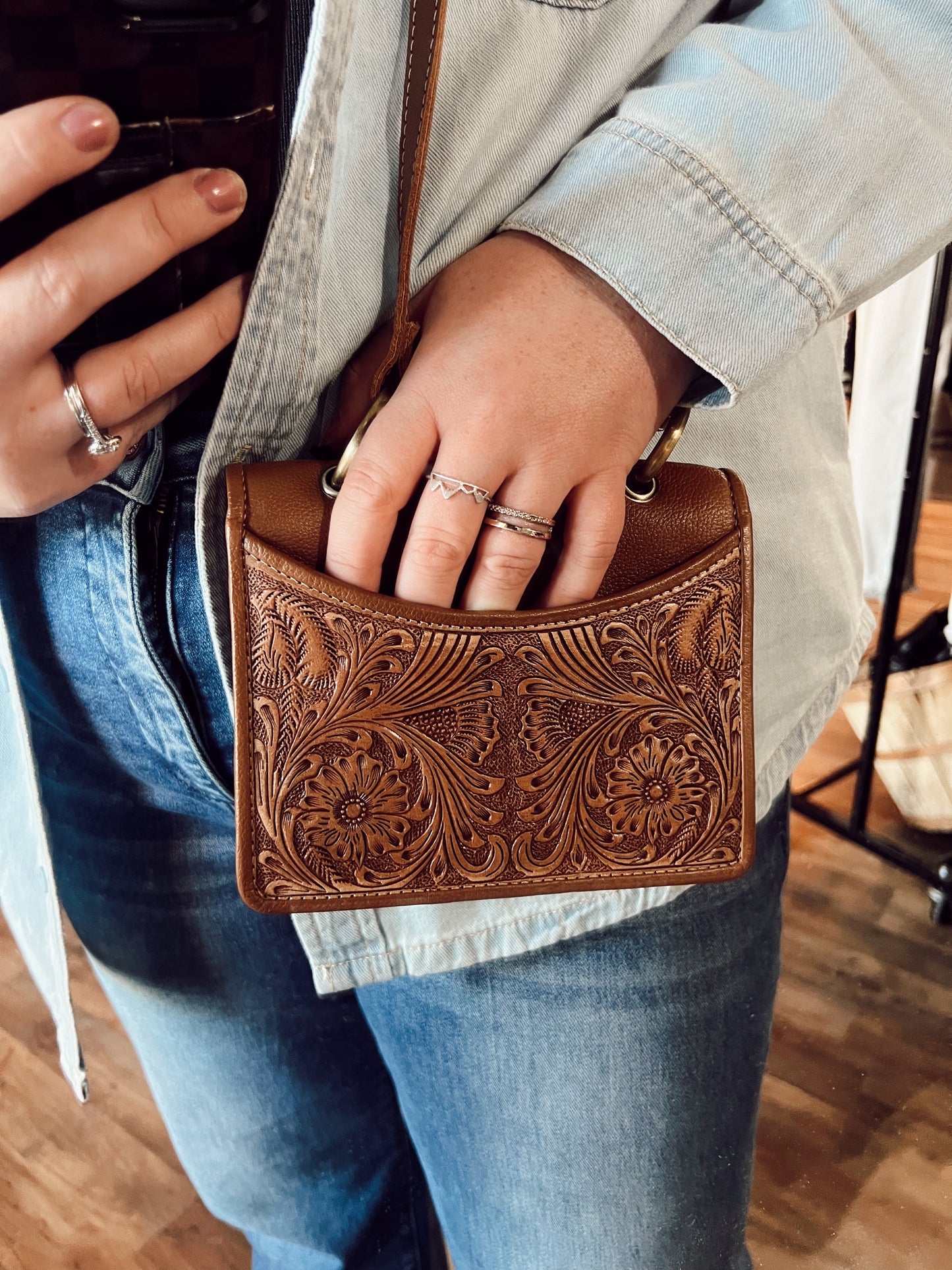 IN BLOOM HAND-TOOLED PURSE