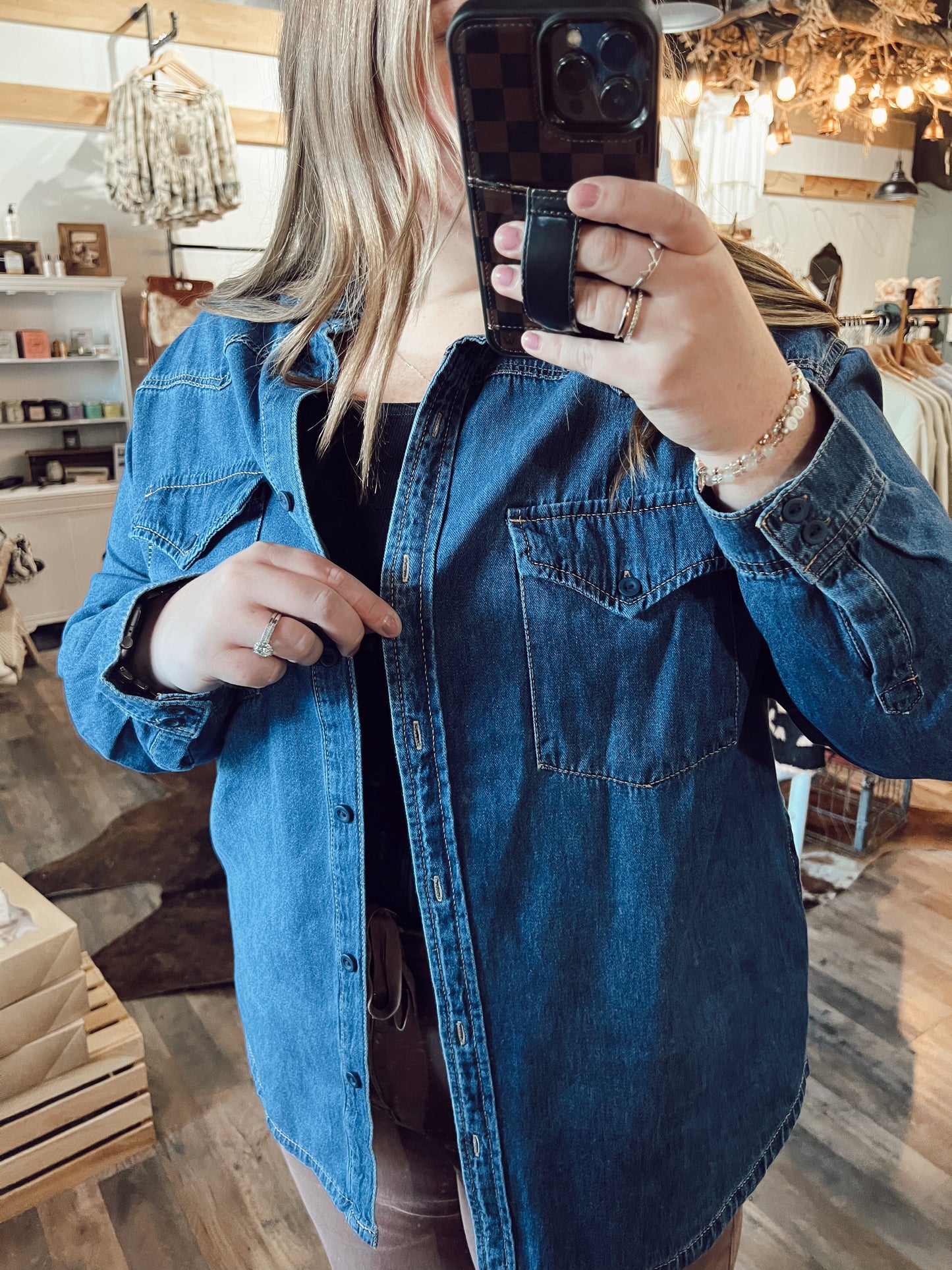 WESTERN YOKE DENIM SHIRT: DARK WASH
