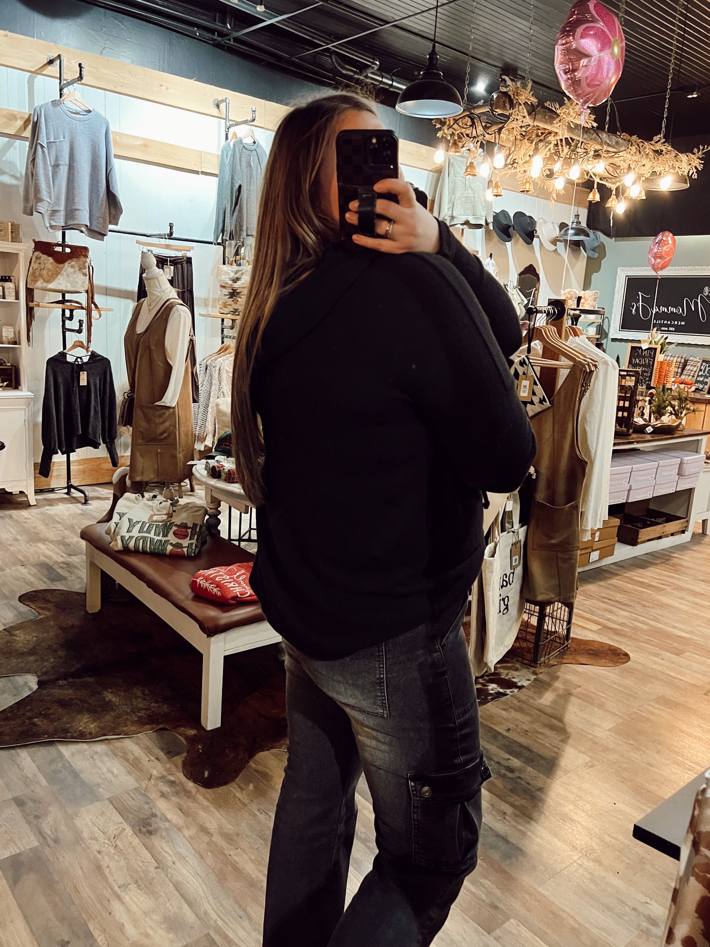 BRUSHED KNIT HOODIE TUNIC: BLACK