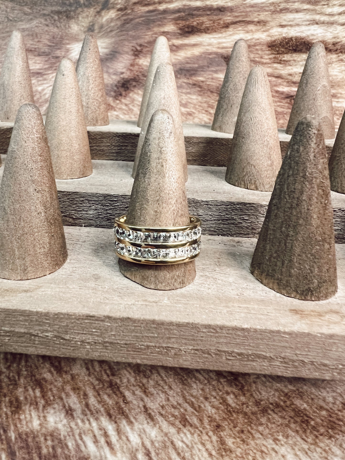 GOLD RHINESTONE DOUBLE STACKED RING