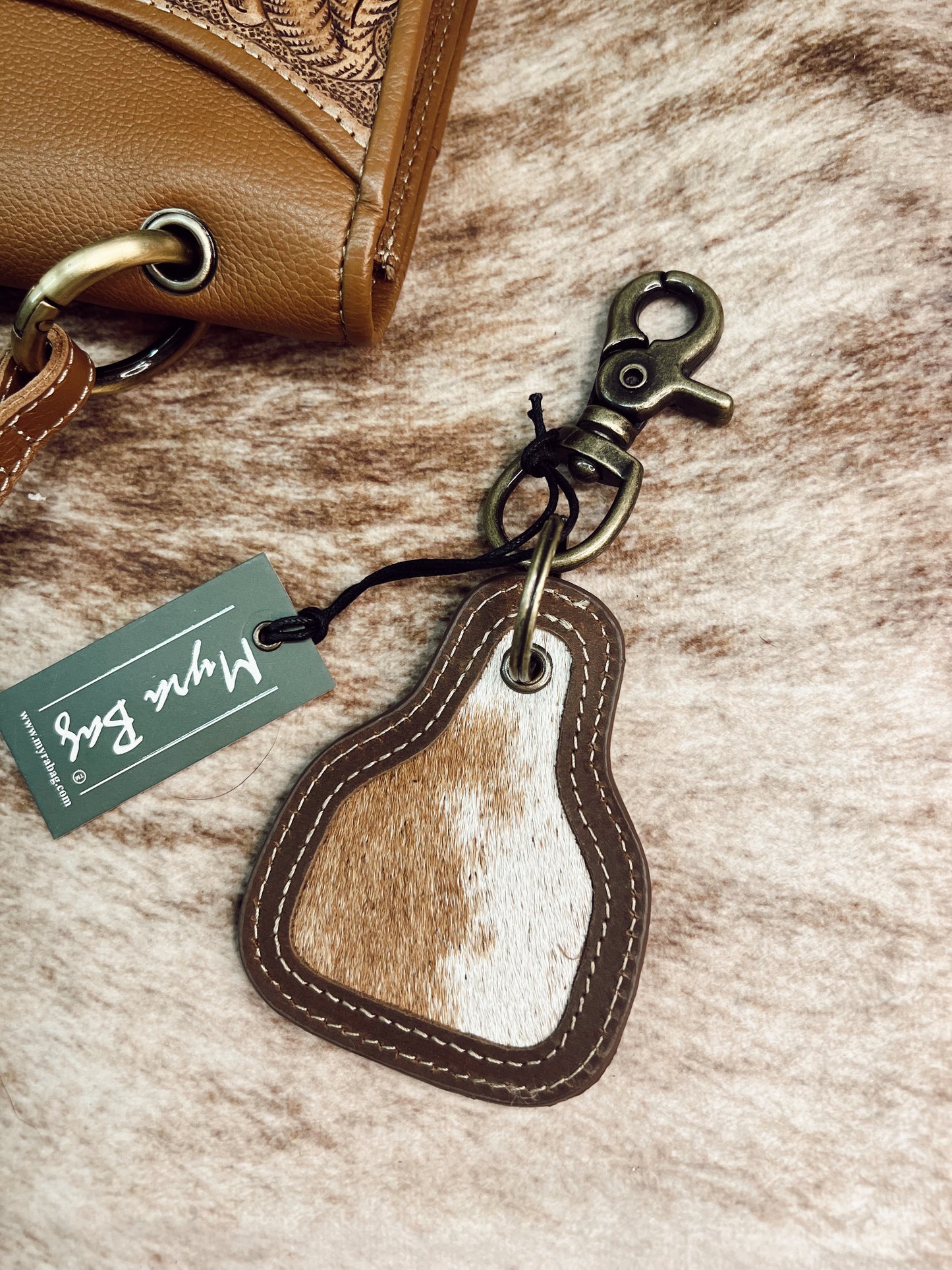 COWHIDE TAG KEYCHAIN