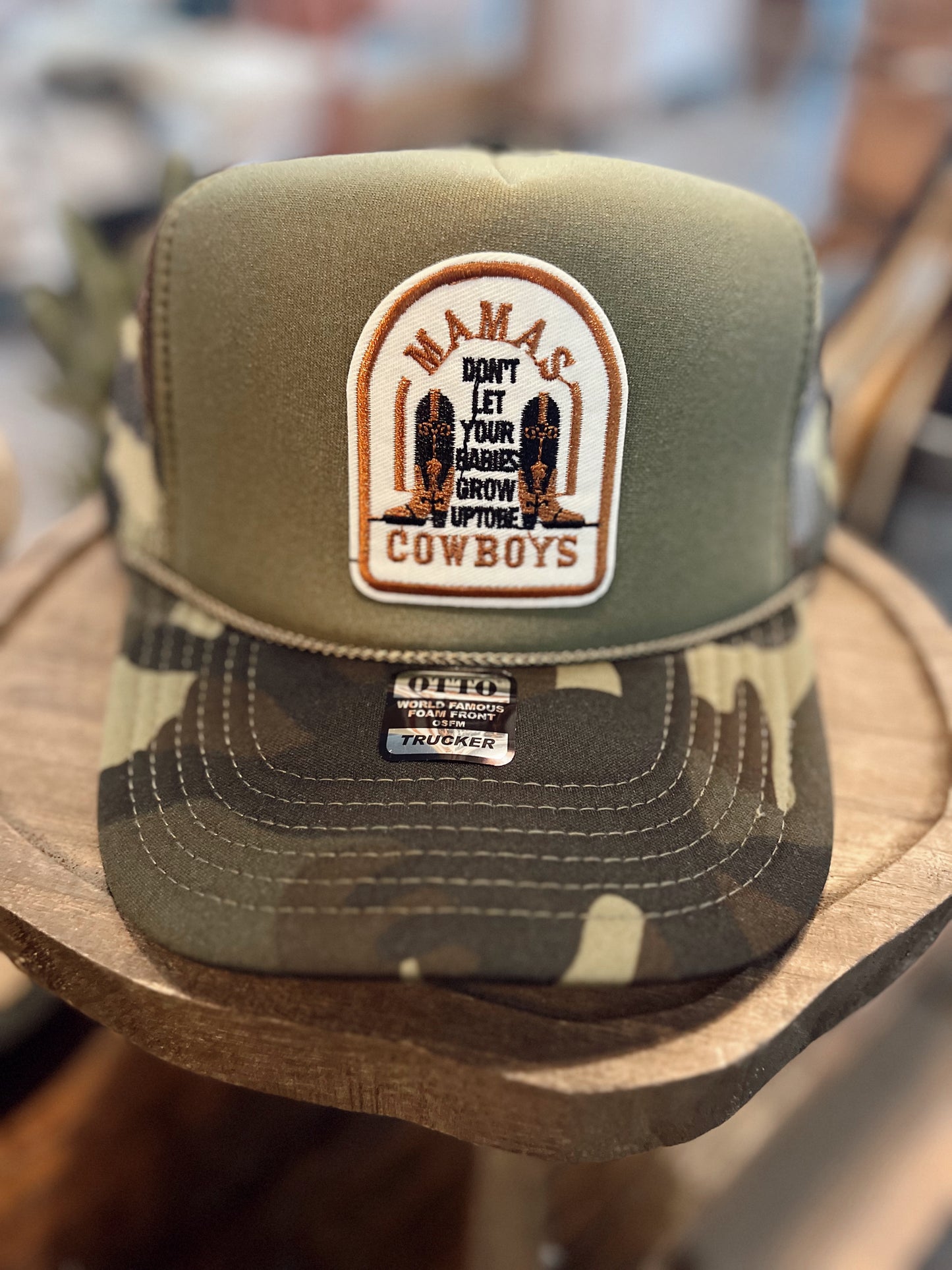 MAMAS DON’T LET YOUR BABIES TRUCKER HAT: CAMO
