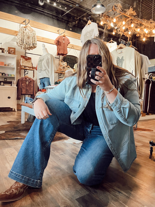 RISEN: TUMMY CONTROL HIGH RISE BOOTCUT DOUBLE BUTTON JEAN