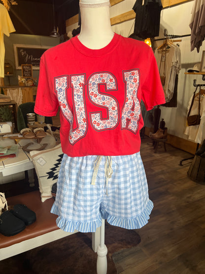 GINGHAM RUFFLE SHORTS