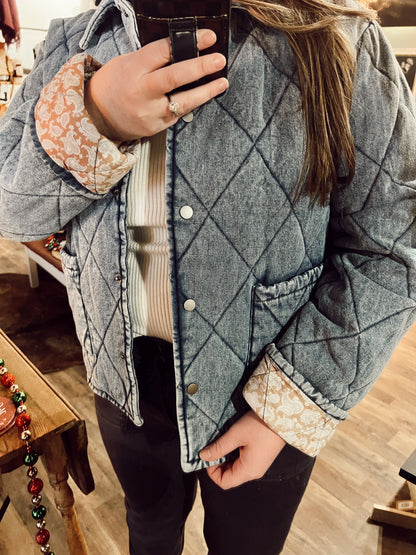 QUILTED PAISLEY DENIM JACKET