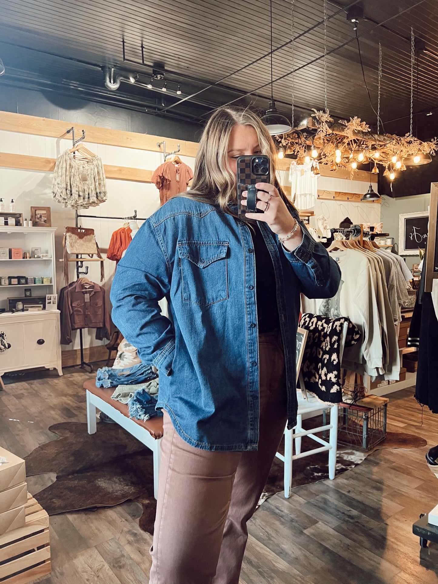 WESTERN YOKE DENIM SHIRT: DARK WASH