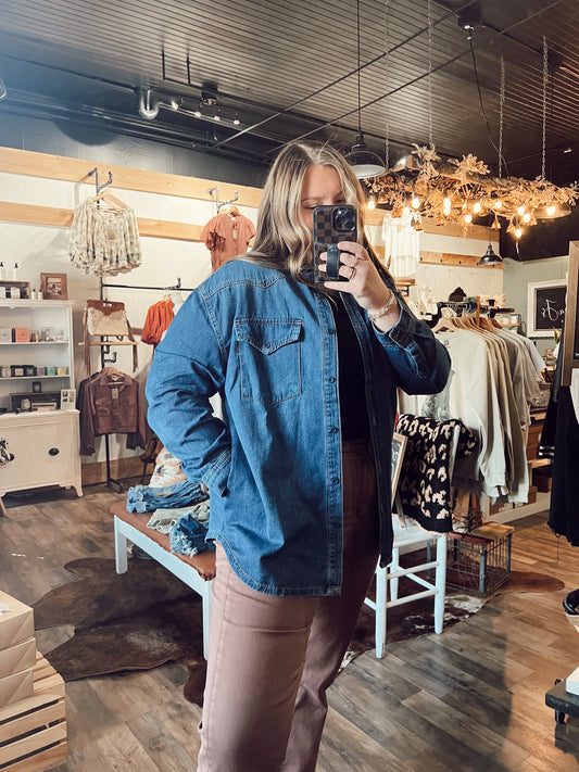 WESTERN YOKE DENIM SHIRT: DARK WASH