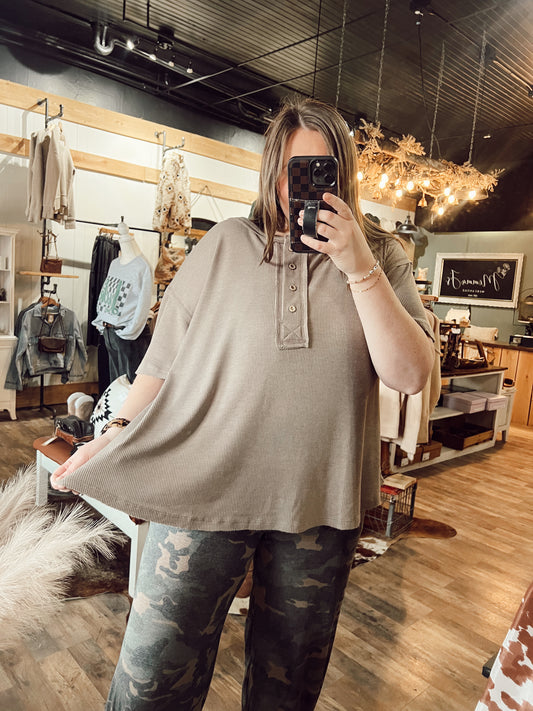 MOCHA HENLEY TOP