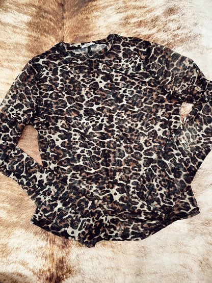 LEOPARD SEMI-SHEER MESH TOP