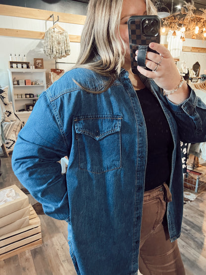 WESTERN YOKE DENIM SHIRT: DARK WASH