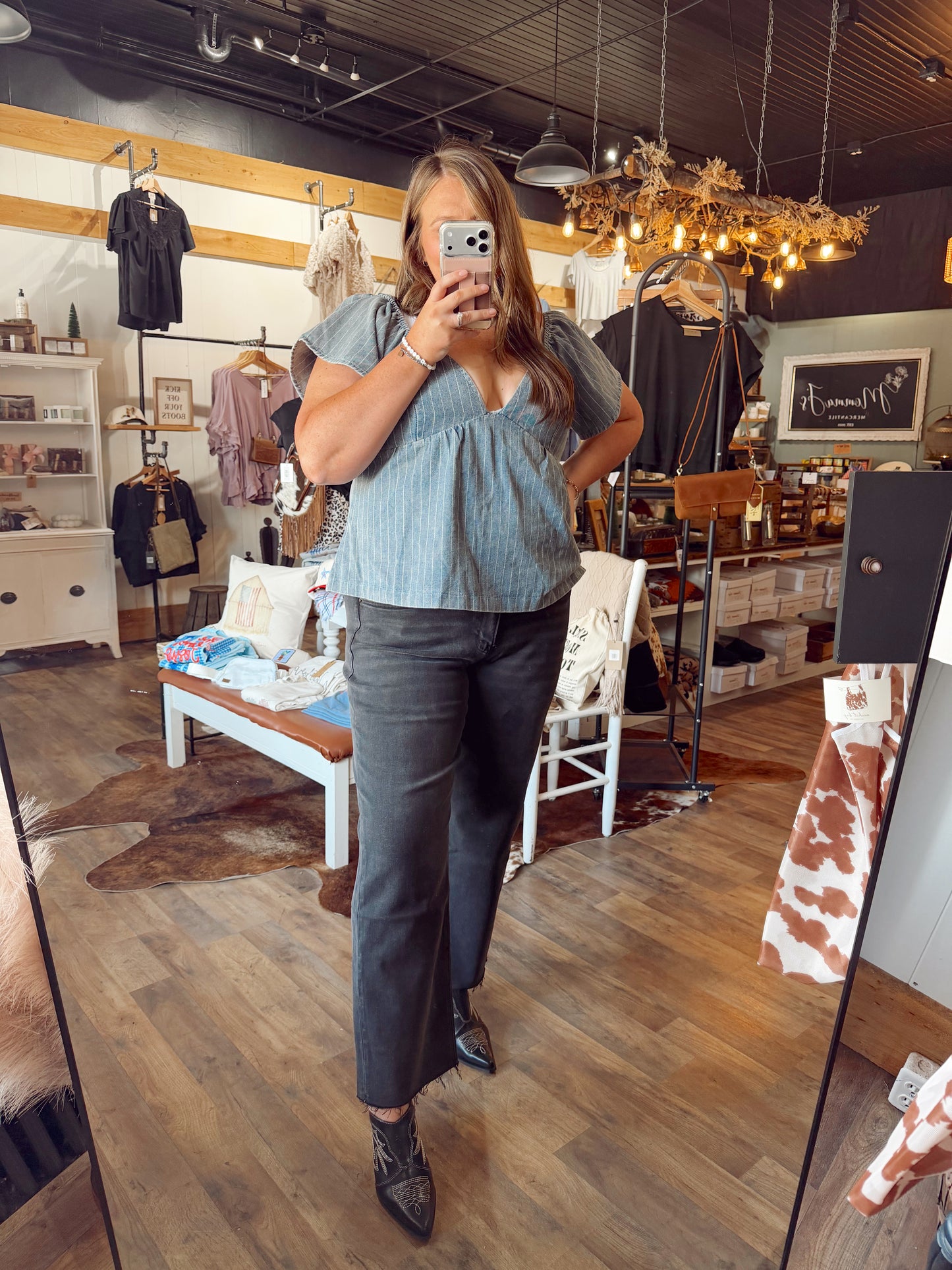 ELLA DENIM BABYDOLL TOP