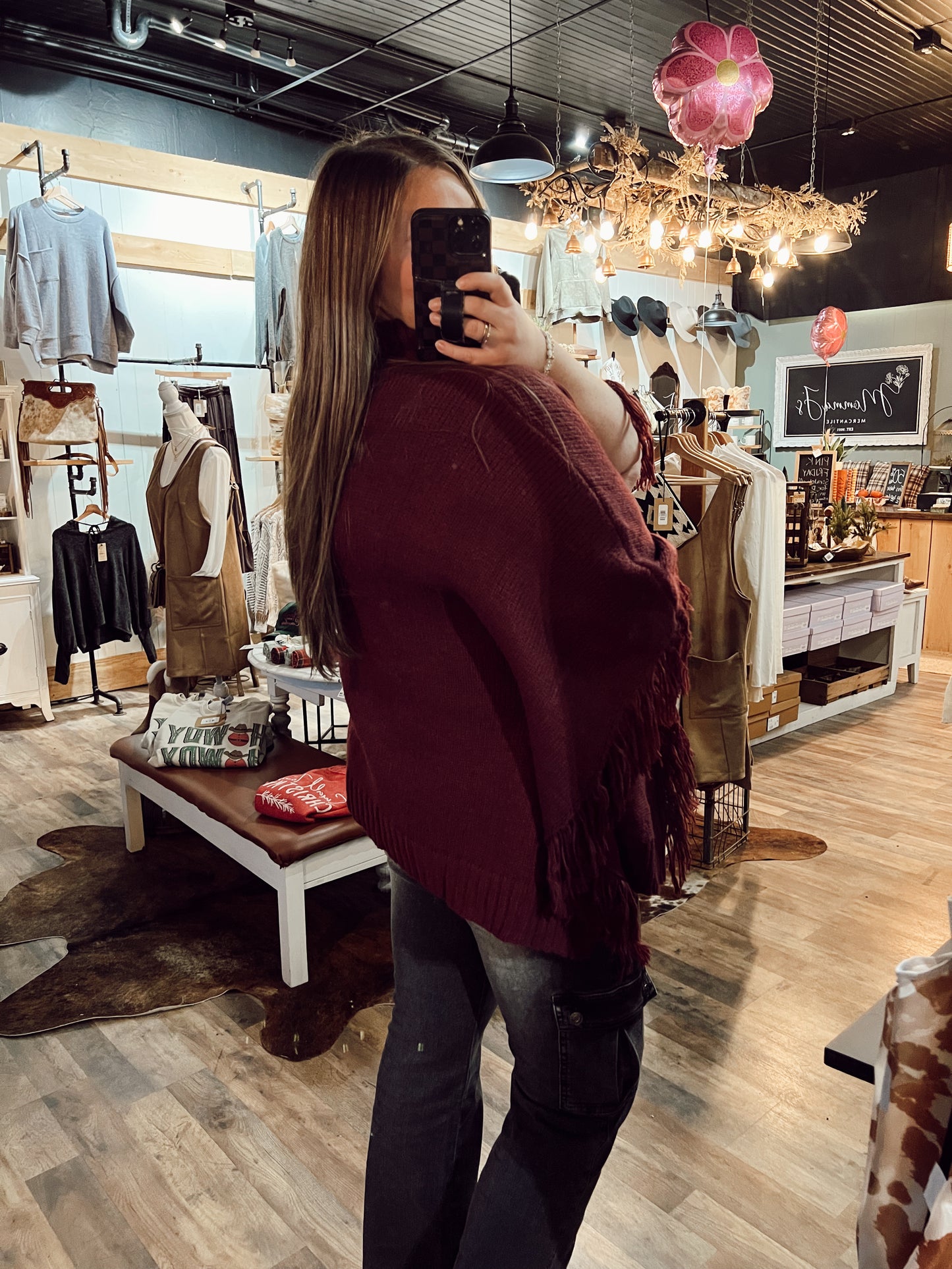 FRINGE MOCK NECK PONCHO