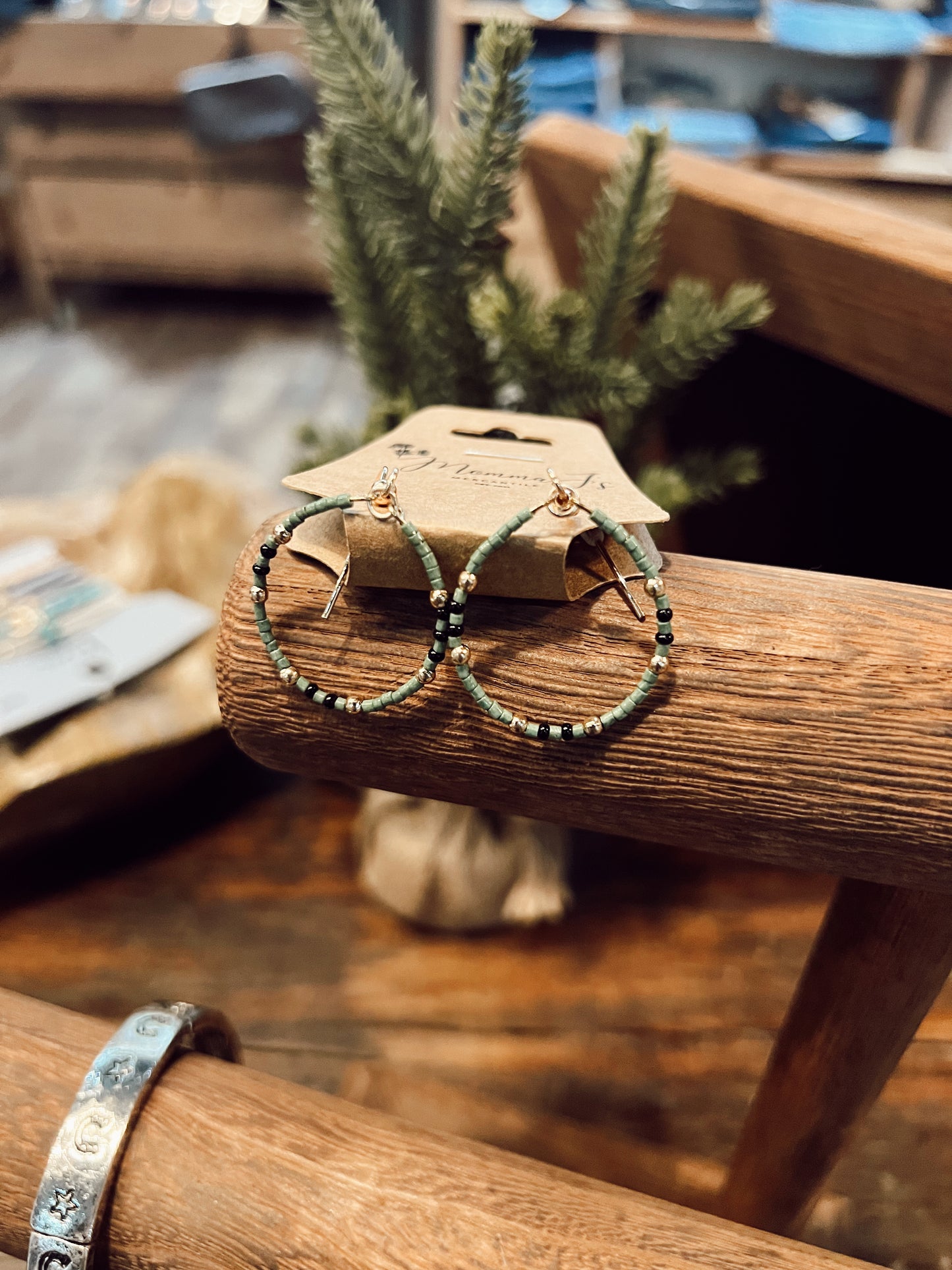 TEAL BEAD HOOP EARRINGS