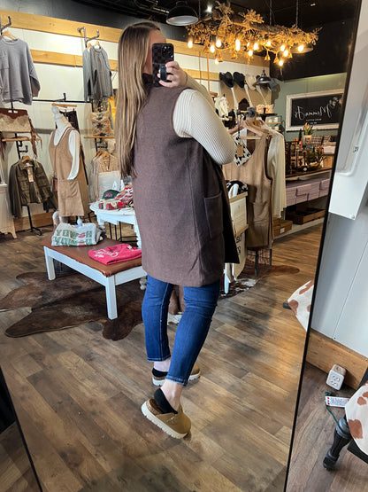 BRUSHED KNIT SHAWL LONG VEST