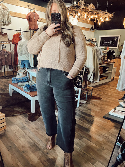 CROP KNIT HOODIE SWEATER