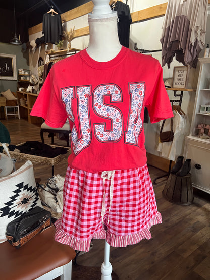GINGHAM RUFFLE SHORTS