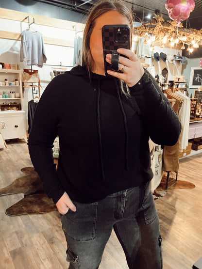 BRUSHED KNIT HOODIE TUNIC: BLACK