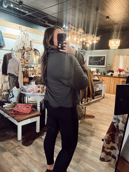 WAFFLE KNIT PATCHWORK QUARTER ZIP