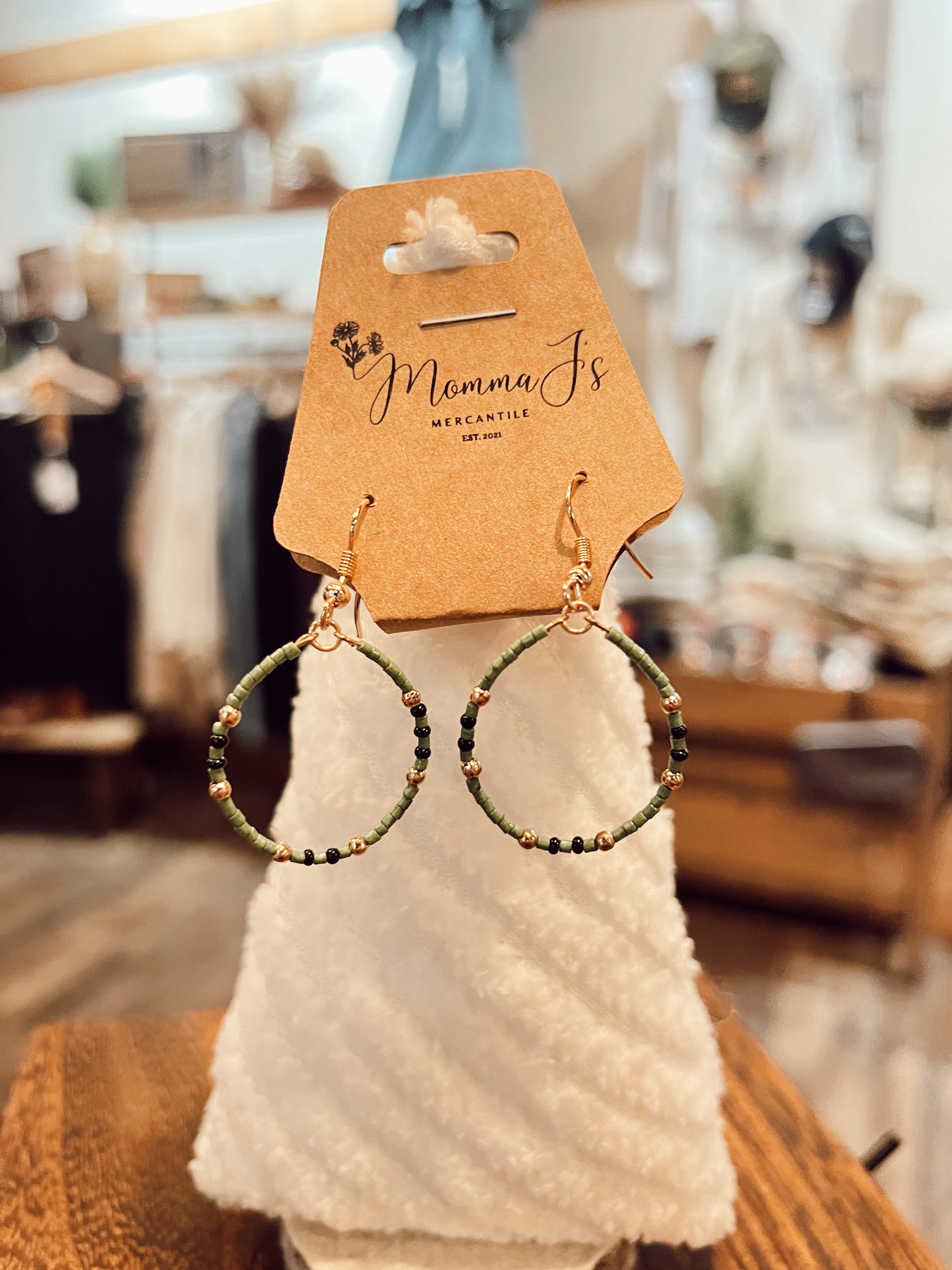 TEAL BEAD HOOP EARRINGS