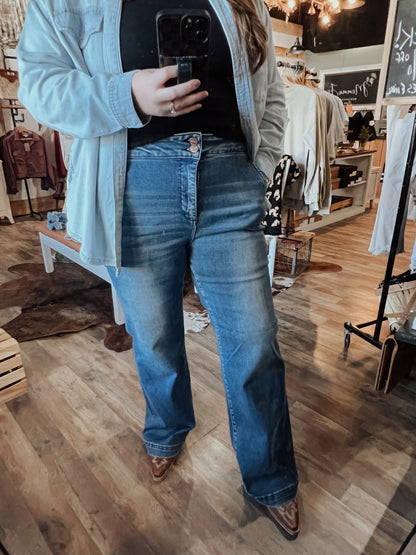 RISEN: TUMMY CONTROL HIGH RISE BOOTCUT DOUBLE BUTTON JEAN