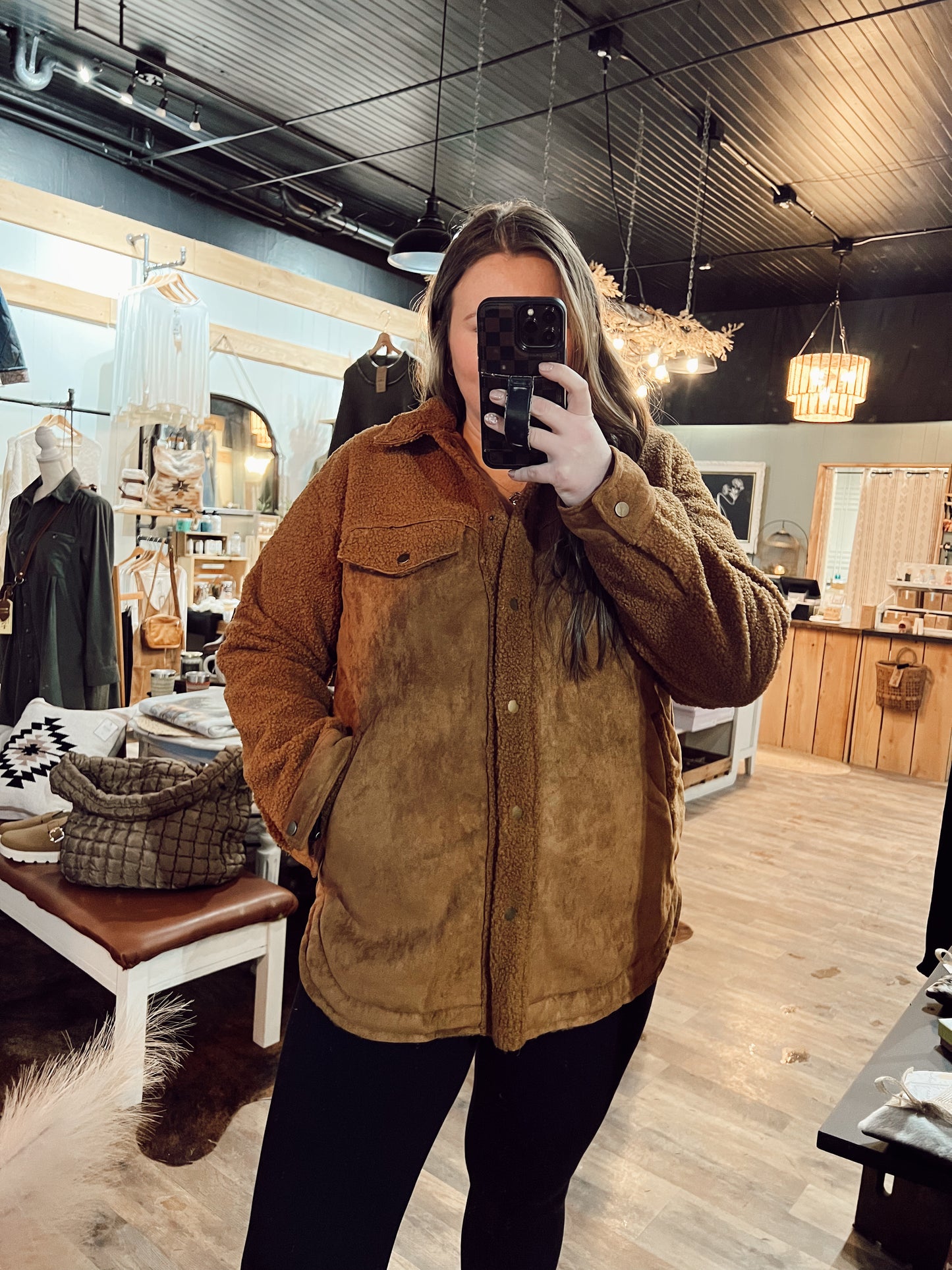 SHERPA SUEDE BUTTON UP JACKET