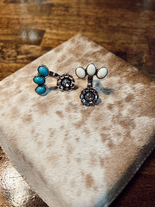TURQUOISE FLOWER CUFF RING
