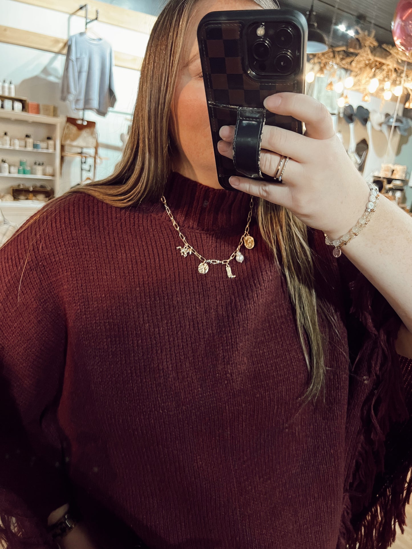 FRINGE MOCK NECK PONCHO