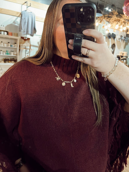 FRINGE MOCK NECK PONCHO