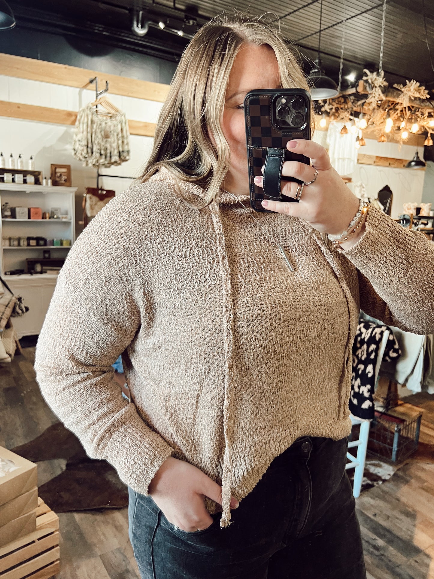 CROP KNIT HOODIE SWEATER