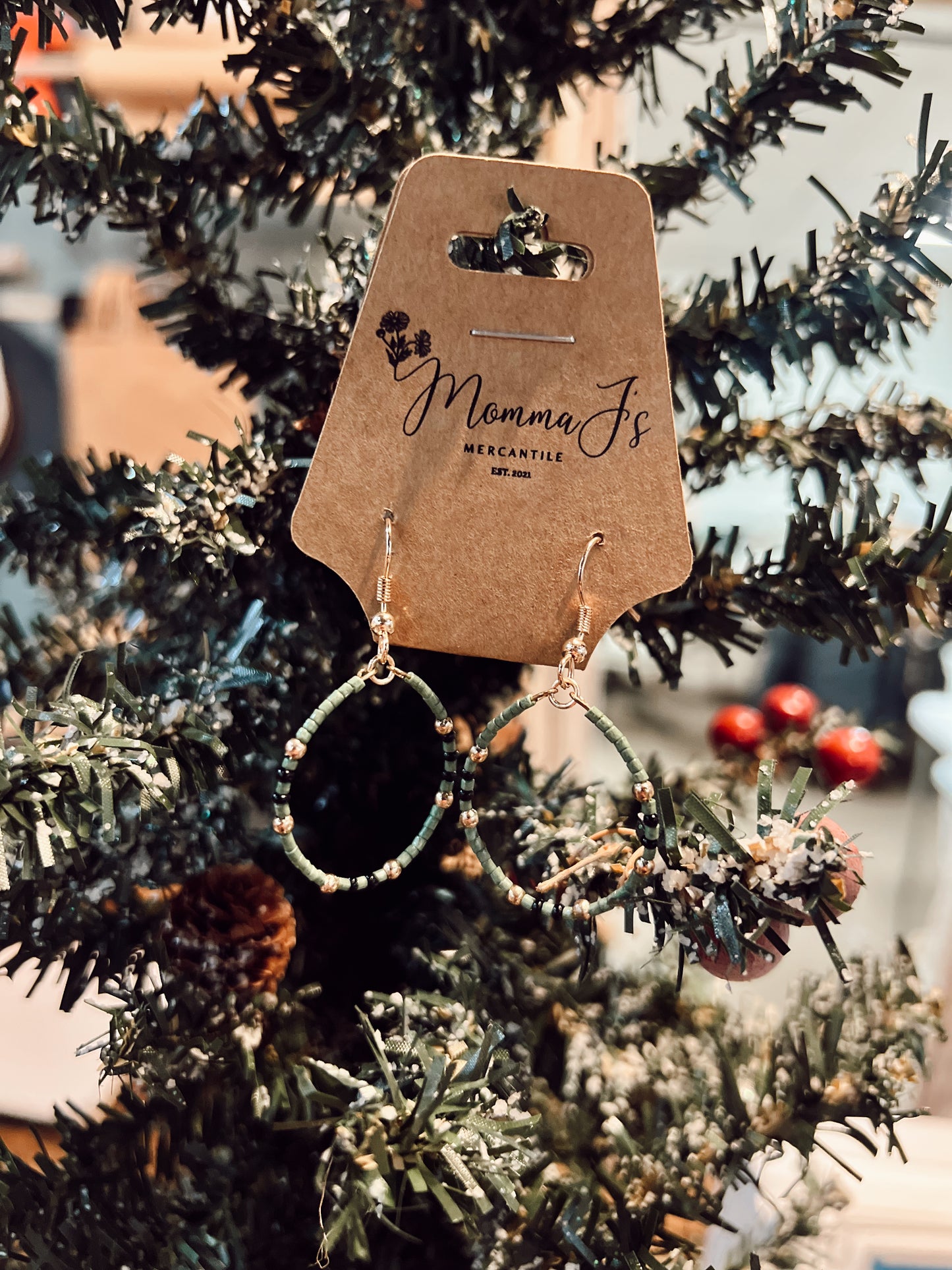 TEAL BEAD HOOP EARRINGS