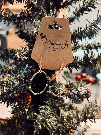 TEAL BEAD HOOP EARRINGS