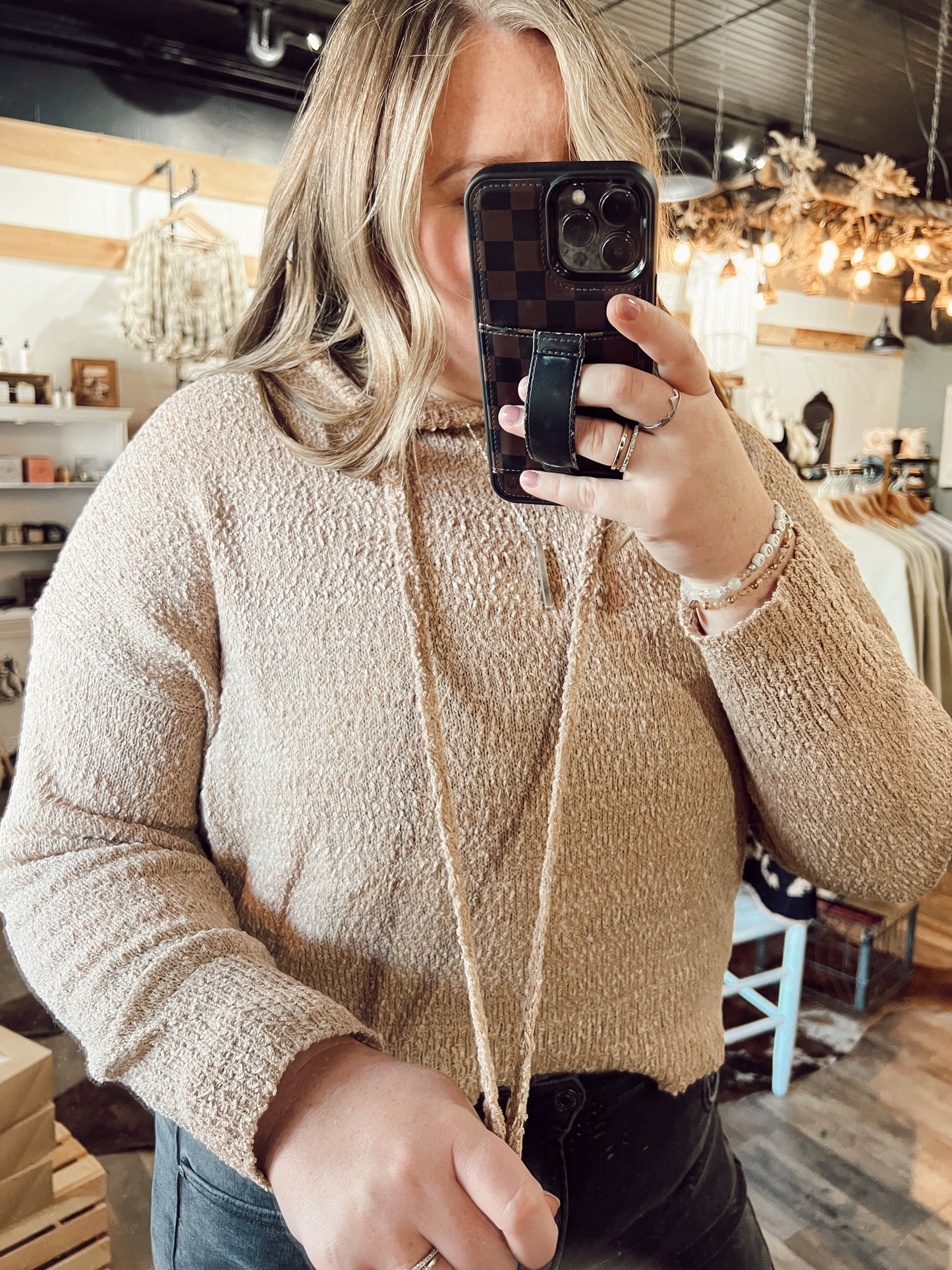 CROP KNIT HOODIE SWEATER