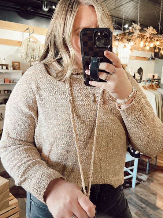 CROP KNIT HOODIE SWEATER
