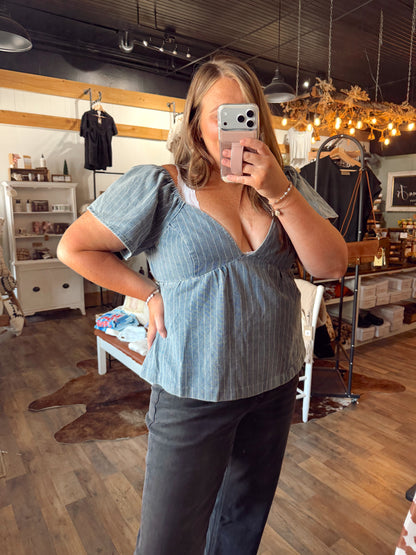 ELLA DENIM BABYDOLL TOP