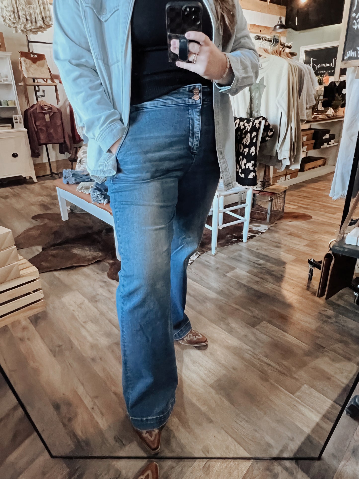 RISEN: TUMMY CONTROL HIGH RISE BOOTCUT DOUBLE BUTTON JEAN