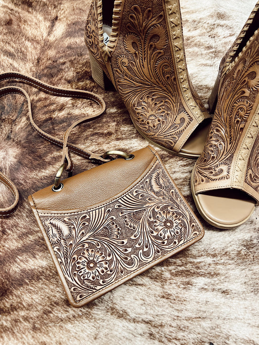 IN BLOOM HAND-TOOLED PURSE