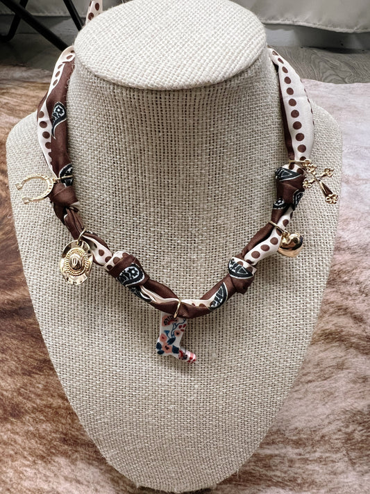 SCARF CHARM NECKLACE: BROWN PAISLEY