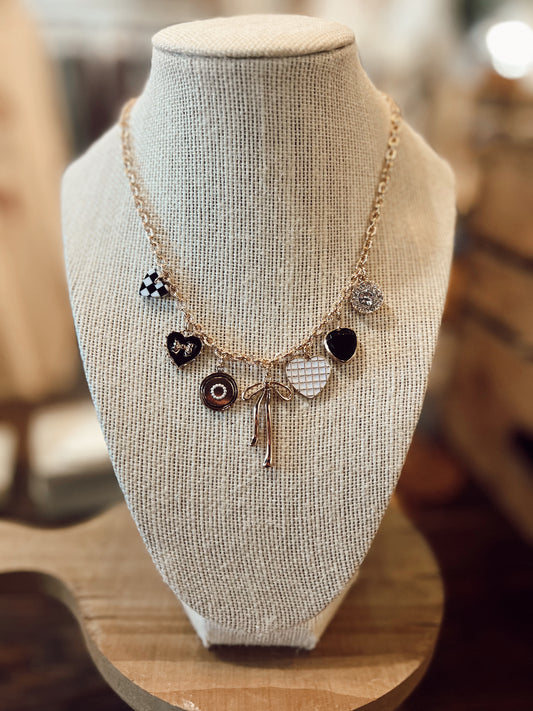 BOW CHECKERED CHARM NECKLACE