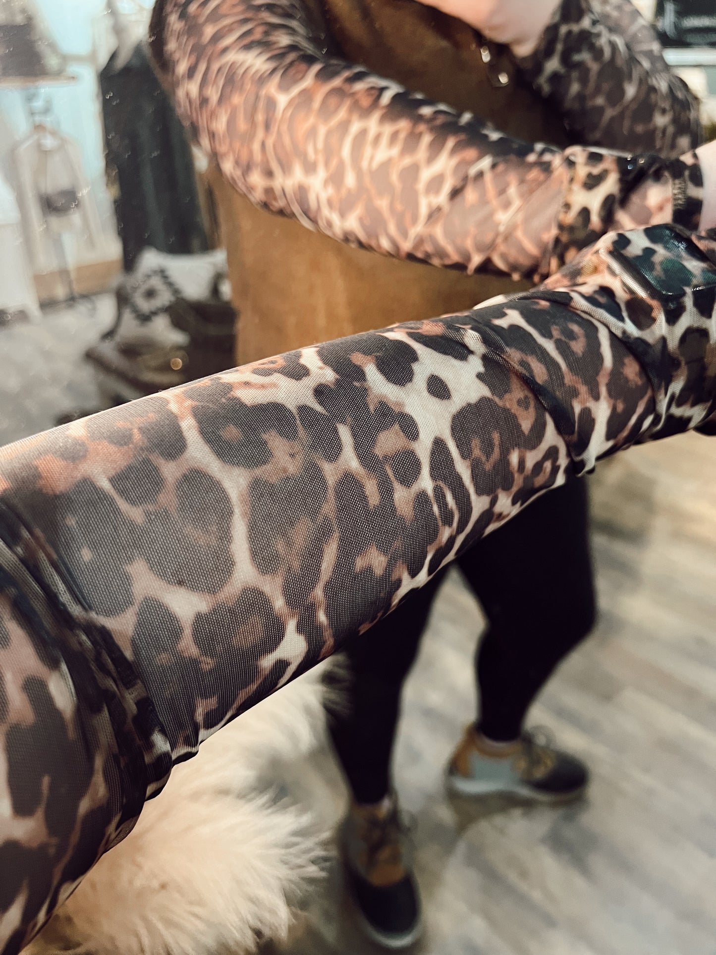 LEOPARD SEMI-SHEER MESH TOP