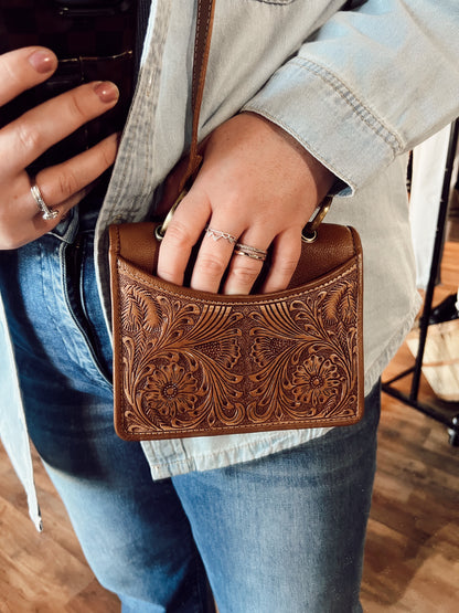 IN BLOOM HAND-TOOLED PURSE