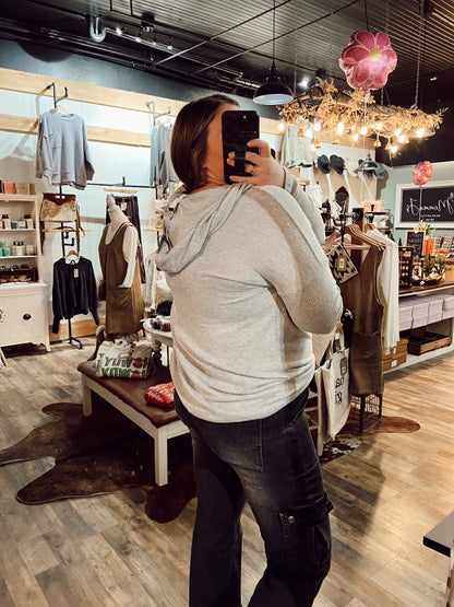 BRUSHED KNIT HOODIE TUNIC: GREY