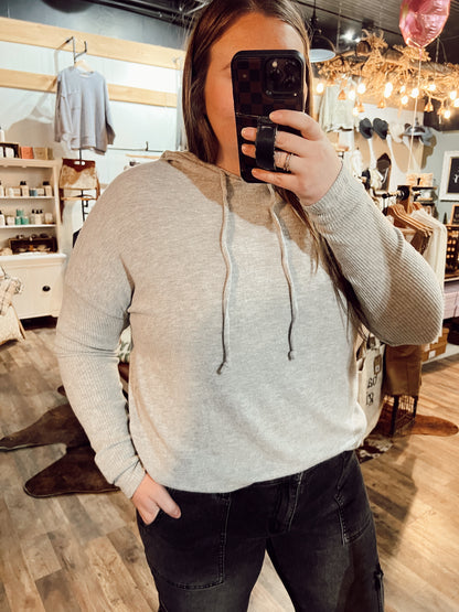 BRUSHED KNIT HOODIE TUNIC: GREY