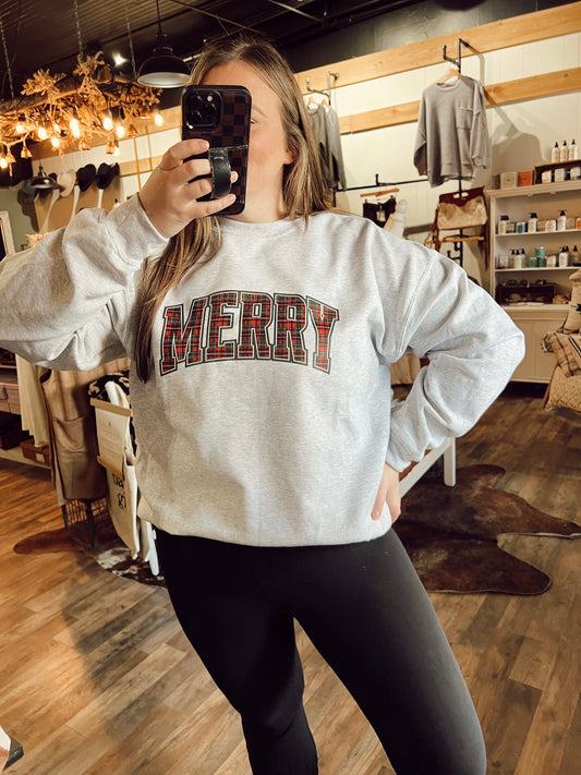 PLAID MERRY SWEATSHIRT