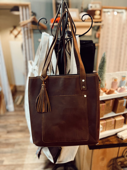 VINTAGE COWHIDE GENUINE LEATHER TOTE BAG