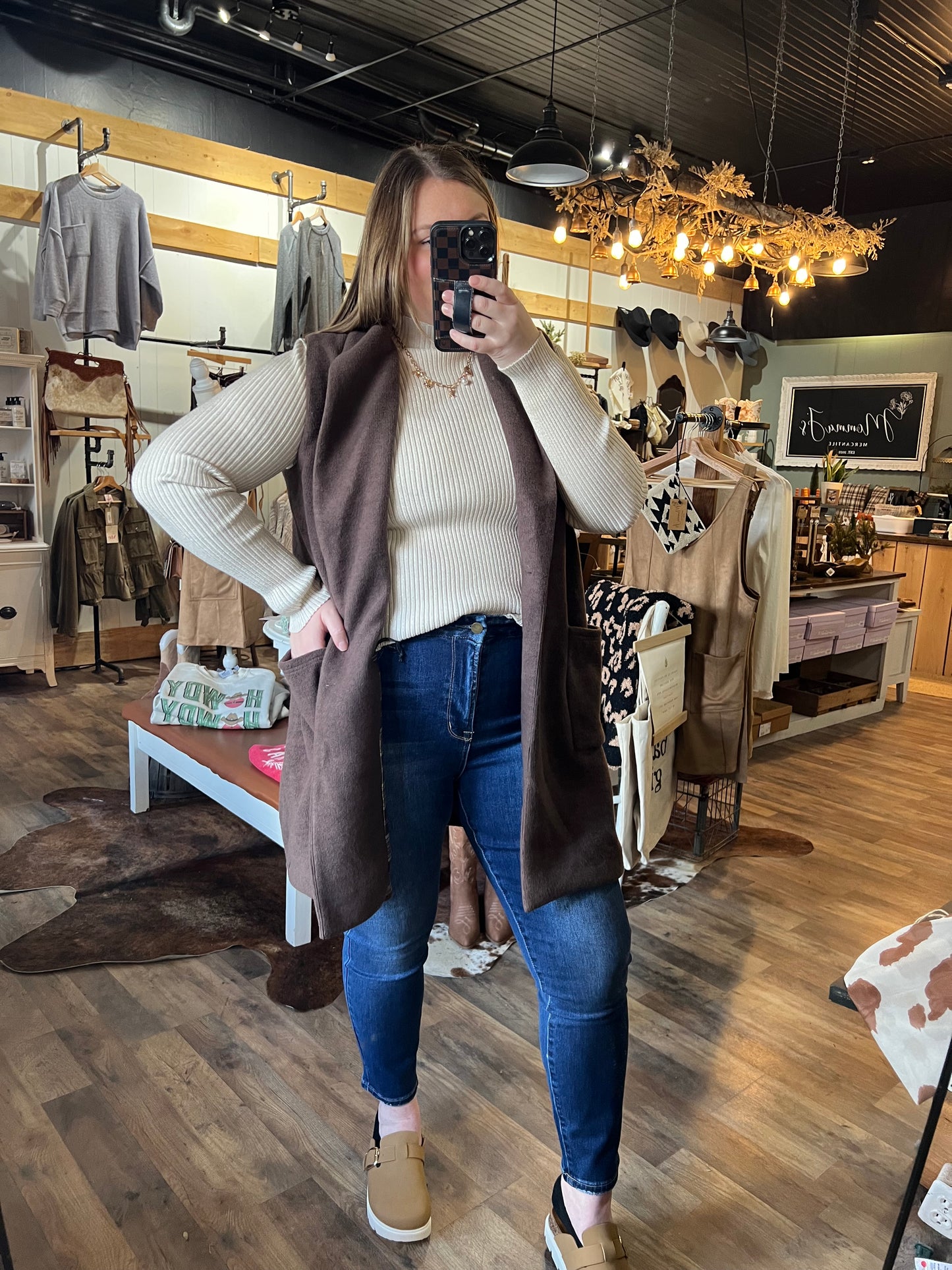 BRUSHED KNIT SHAWL LONG VEST