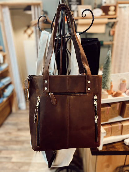 VINTAGE COWHIDE GENUINE LEATHER TOTE BAG